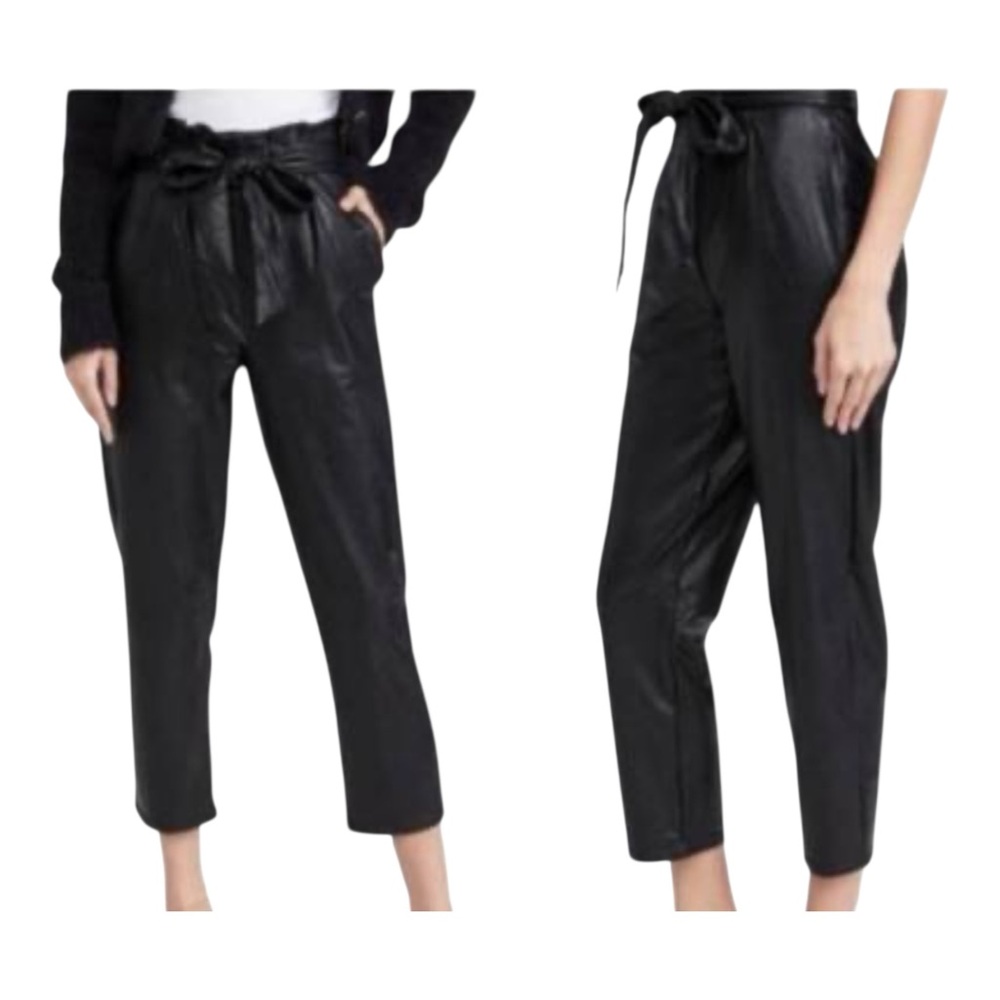 COMMANDO Faux Leather Paper Bag Waist Pants Women’s Size M Black High Rise Taper - Picture 2 of 16